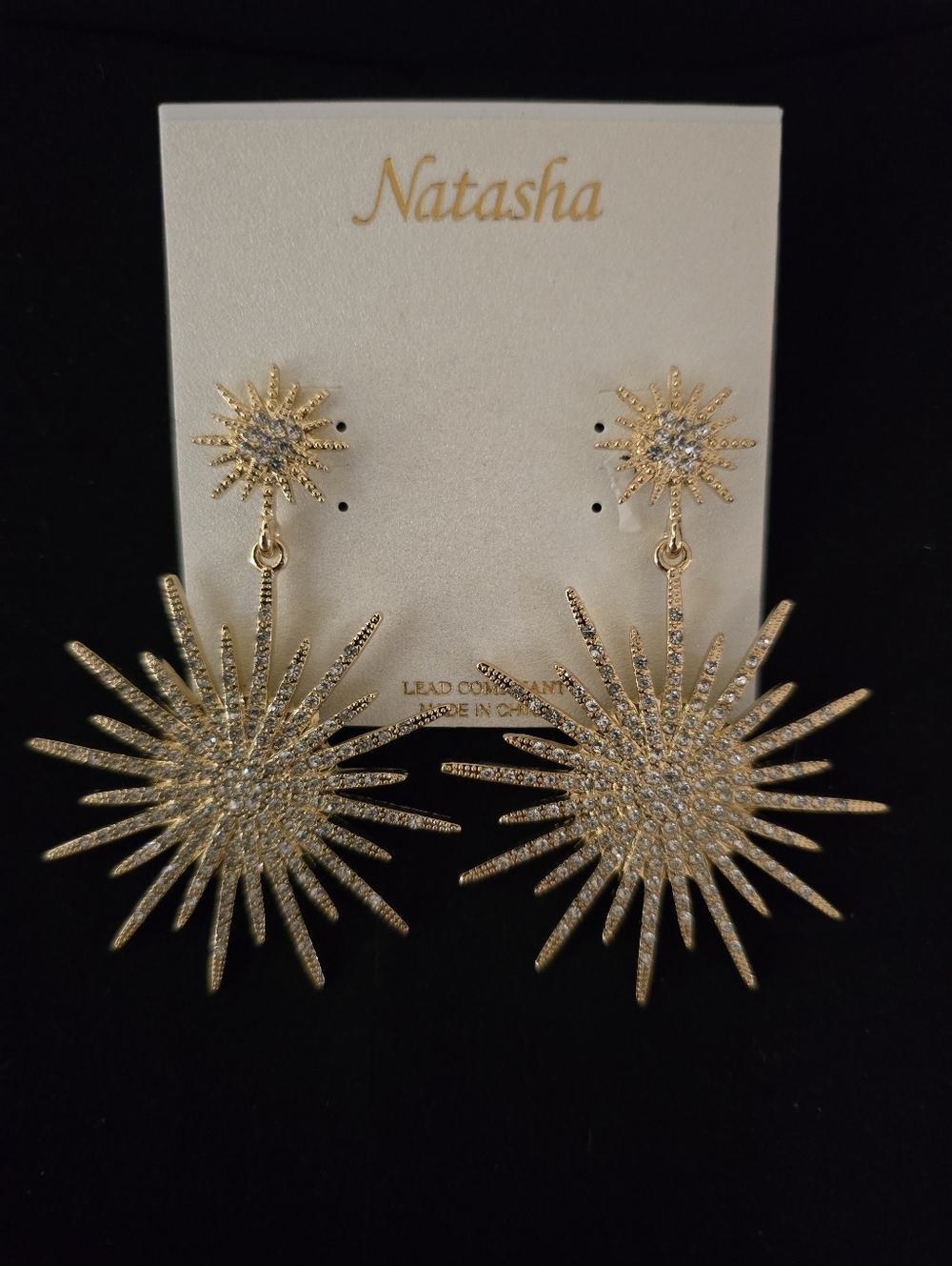 Natasha Couture Crystal Starburst Drop Earrings - Gold